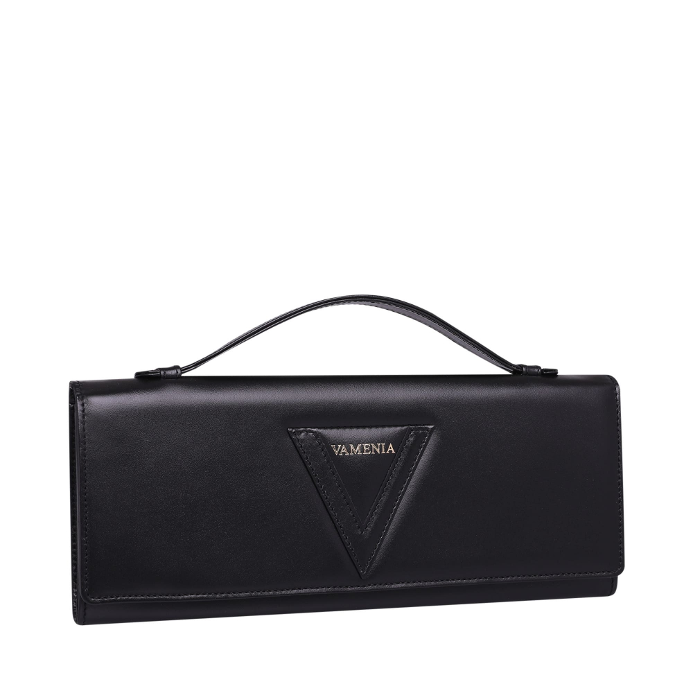 Long clutch made of calf leather in black